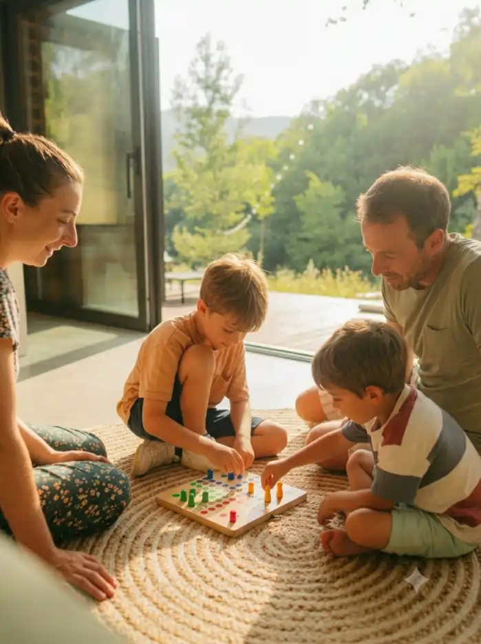 Familia jugando en el salón de su vivienda — seguro de hogar en Tenerife